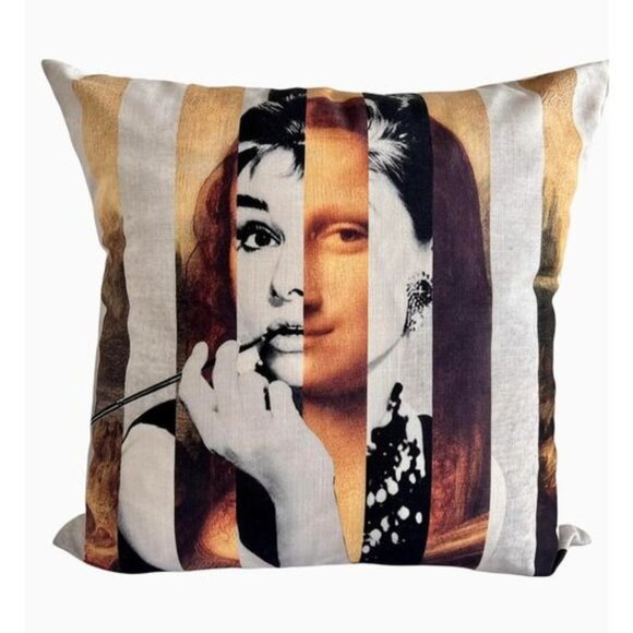22 X 22 Audrey Hepburn Gold Metallic Stripe Pillow Cover - Picture 2 of 3